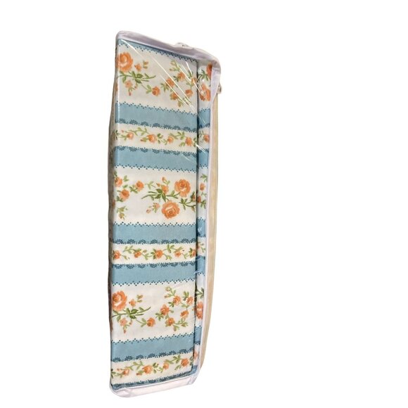 Shabby Chic Sheet Set NEW Full Floral 6 Piece Set Blue Stripe with Orange Flower - Picture 13 of 16